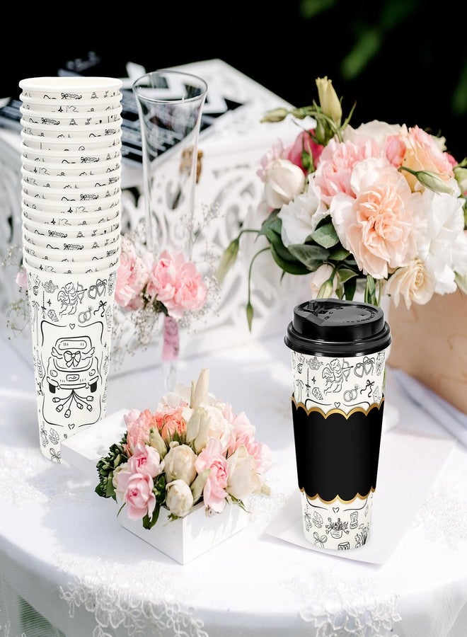 وولاين مجموعة أكواب قهوة زفاف من والين، ٥٠ كوبًا مع أغطية وأكمام، أكواب ورقية سعة ١٦ أونصة، لون أسود، مناسبة لسيارة الزفاف، كوب قهوة للاستخدام مرة واحدة للعروس والعريس، مثالي لحفلات توديع العزوبية، كابتشينو، مشروبات الشوكولاتة، الكاكاو - Image 5