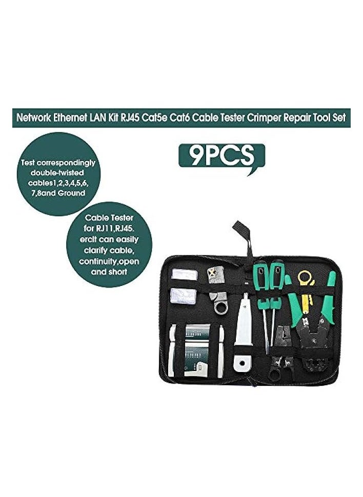 PROMASS 9 in 1 Crimping Tool Lan Cable Tester Network Repair Tool Set Crimper Plier Hand Tool Kit for Cat5 RJ45 RJ11 RJ12 Stripping Make Ethernet Connector Test  - Image 2