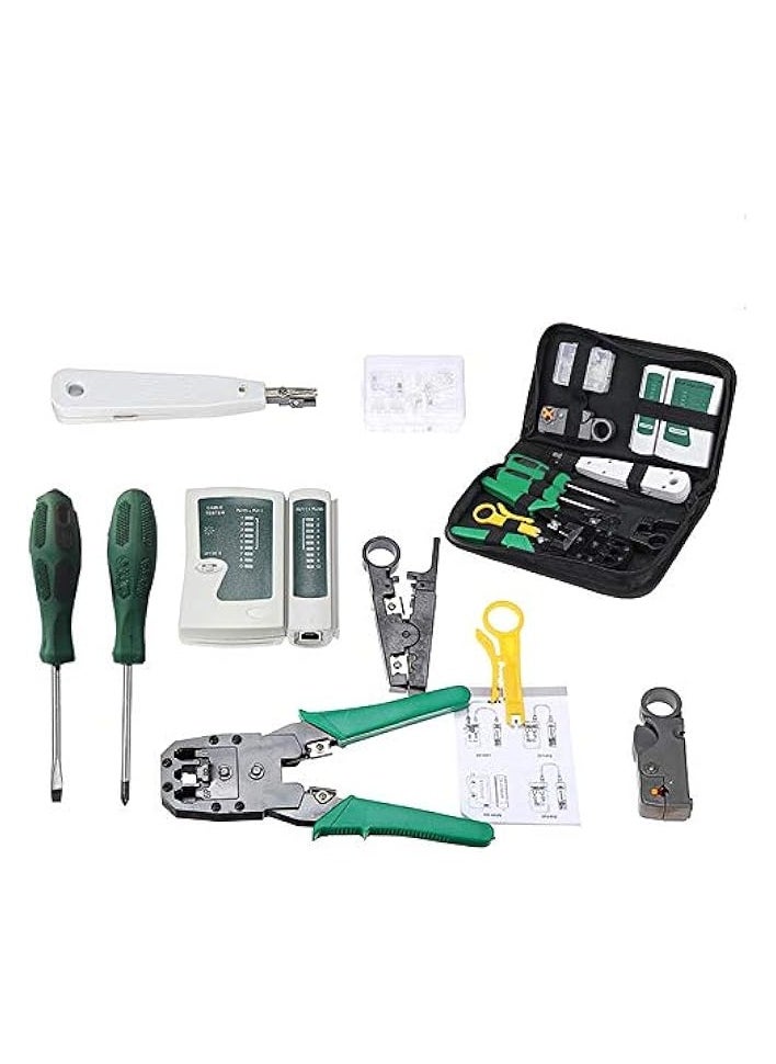 PROMASS 9 in 1 Crimping Tool Lan Cable Tester Network Repair Tool Set Crimper Plier Hand Tool Kit for Cat5 RJ45 RJ11 RJ12 Stripping Make Ethernet Connector Test  - Image 1