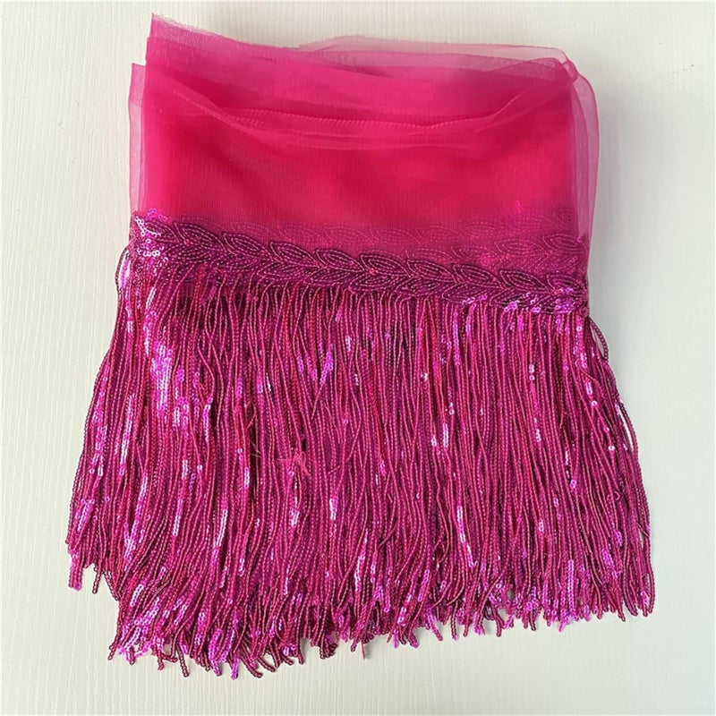 ANIDA Colorful Sequence Tassel Lace Trim Ribbon Fringe DIY Handmade Dance Performance Clothing Decoration Accessorie 3miter Hot pink - Image 2