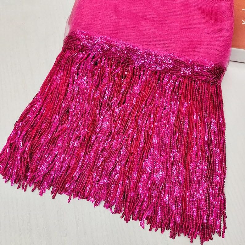 ANIDA Colorful Sequence Tassel Lace Trim Ribbon Fringe DIY Handmade Dance Performance Clothing Decoration Accessorie 3miter Hot pink - Image 1