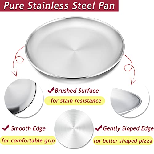 Herogo 13.5 Inch Stainless Steel Round Pizza Pan Set of 3, Large Healthy Pizza Tray Platter for Oven Baking Serving, Dishwasher Safe - Image 3
