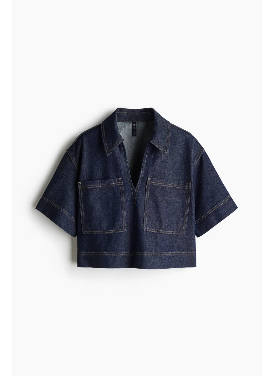 اتش اند ام Cropped Denim Shirt