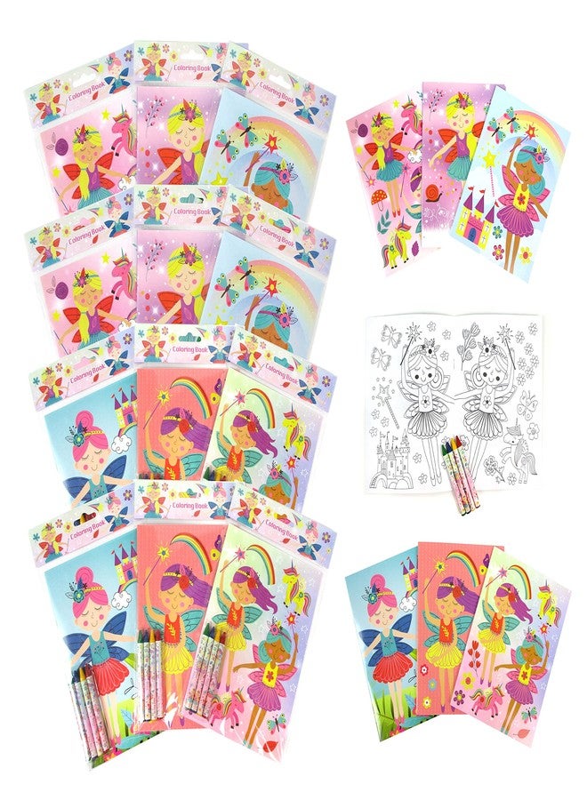 TINYMILLS Magical Fairies Coloring Books for Kids with 12 Coloring Books and 48 Crayons, Fairies Birthday Party Favors, Favor Bag Fillers, Classroom Rewards, Carnival Prizes - Image 1