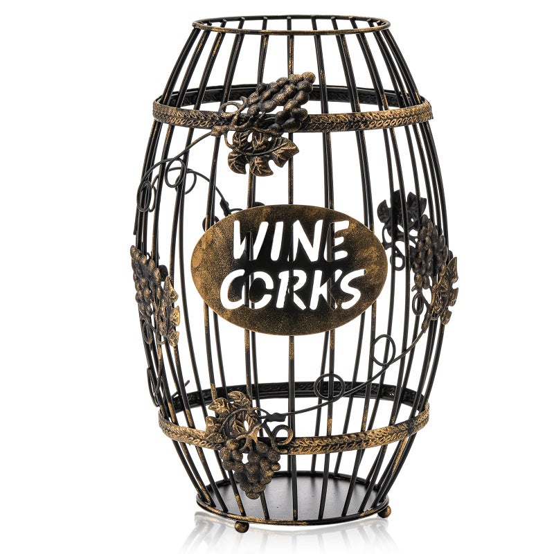 ZOOFOX Wine Cork Holder BarrelShaped Metal Wine Cork Holder with Large Capacity Decorative Vino Cork Storage Box for Kitchen Great Gift Idea for Wine Lover