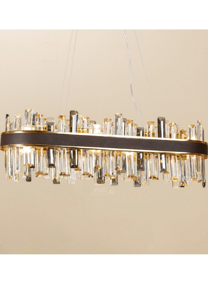 Ucandle Modern Oval Crystal Chandeliers, Oval Gold Leather Frame, Large Chandelier for Dining Table, Majlis, Halls, Spacious Bedrooms