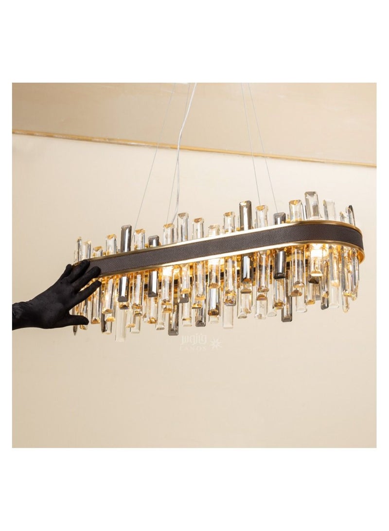 Ucandle Modern Oval Crystal Chandeliers, Oval Gold Leather Frame, Large Chandelier for Dining Table, Majlis, Halls, Spacious Bedrooms