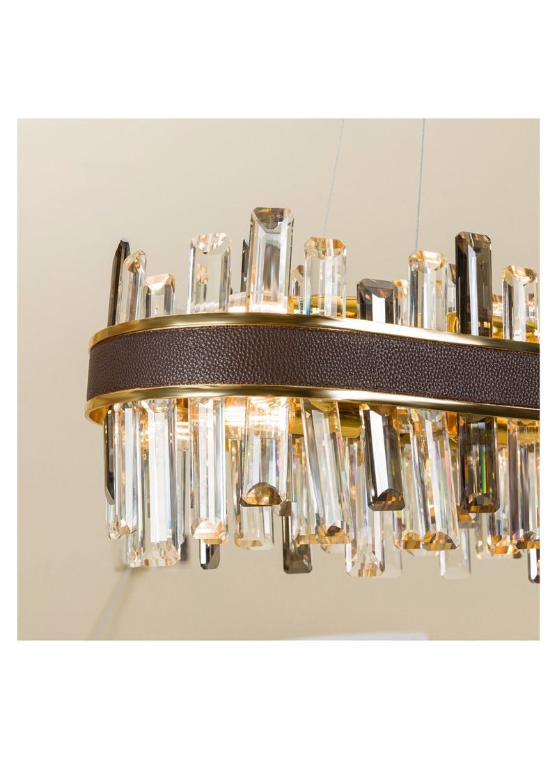 Ucandle Modern Oval Crystal Chandeliers, Oval Gold Leather Frame, Large Chandelier for Dining Table, Majlis, Halls, Spacious Bedrooms