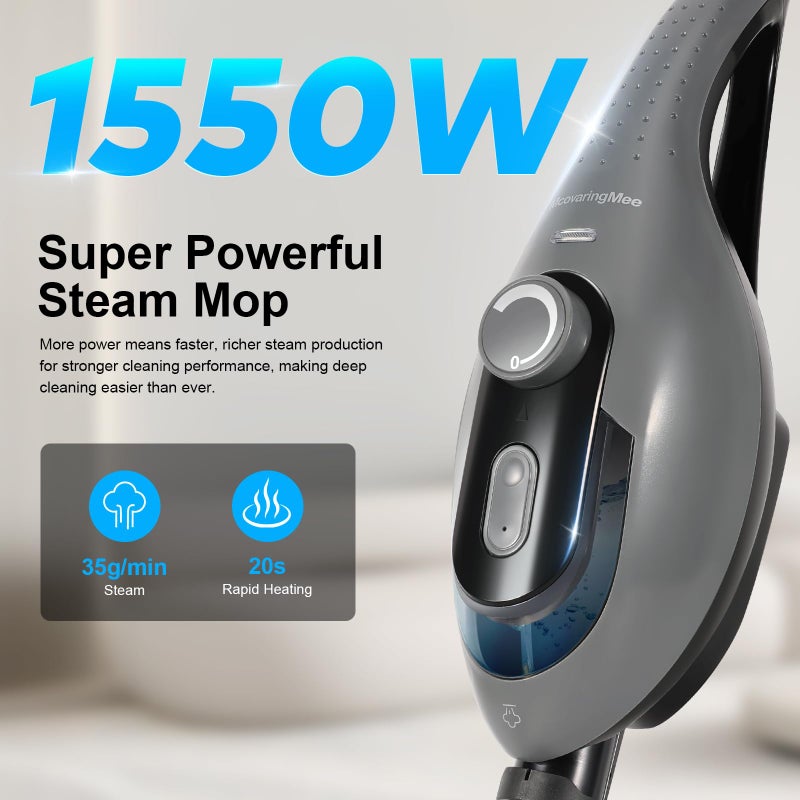 McovaringMee 11-in-1 Steam Mop, 1550W Powerful Handheld Steam Cleaner, 260Â°F Multi-Functional Floor Steamer with 21.3FT Cord for Floors, Hardwood, Tiles, Grout, Windows, Kitchen, Bath, Adjustable (Grey) - Image 2
