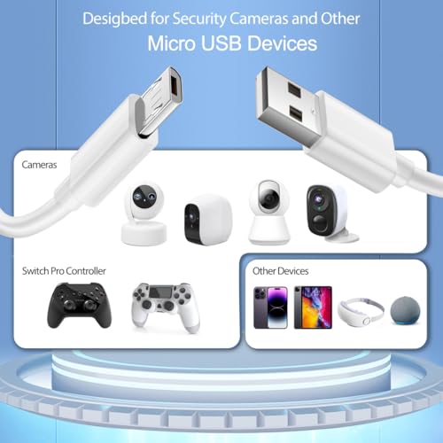 SIOCEN 2 Pack 16.4FT Micro USB Cable Extension Power Cord for Wyze Cam YI Camera,Ring Indoor Cam (2nd Generation),PS4 Controller Charger Cord Long Old Android Charger USB A to Micro USB Charging Cable 15 FT - Image 3
