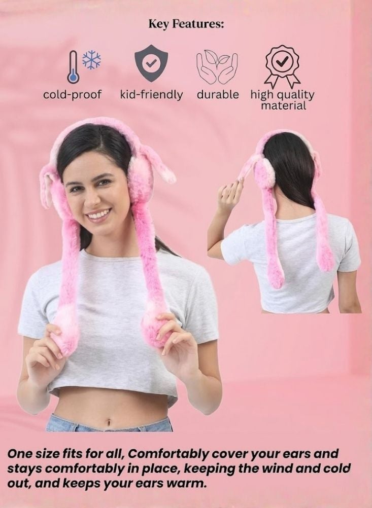 Cute Pink Plush Moving Ear Bunny Hat with Fluffy Soft Material Funny Dancing Ear Cap for Kids Girls Party Costume Accessory - Image 2