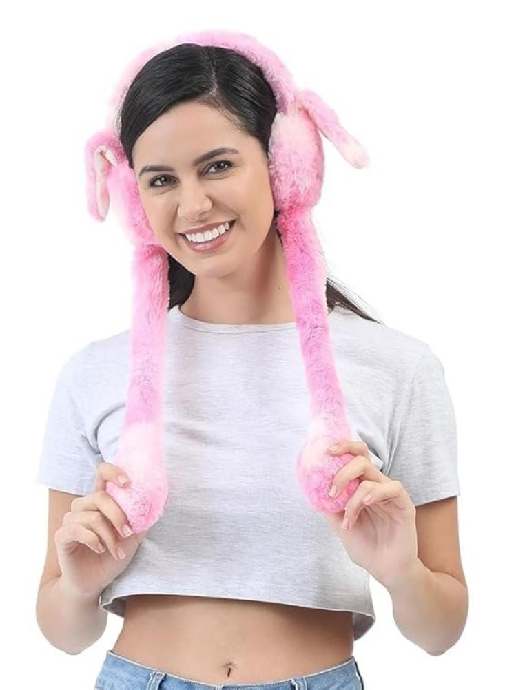 Cute Pink Plush Moving Ear Bunny Hat with Fluffy Soft Material Funny Dancing Ear Cap for Kids Girls Party Costume Accessory - Image 1