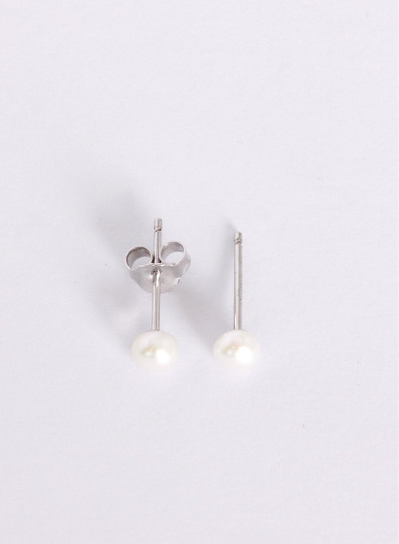 MIKURA Earrings, Freshwater Pearls, B Quality, White Color, 5.0-4.5MM, Silver Findings  - Image 1