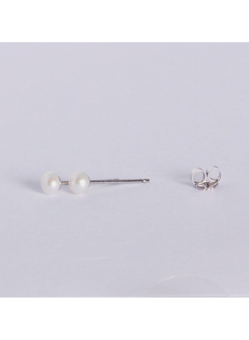 MIKURA Earrings, Freshwater Pearls, B Quality, White Color, 5.0-4.5MM, Silver Findings  - Image 2
