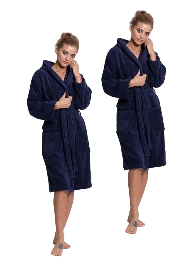 White Rose 2 Pieces Navy Blue Color Unisex Spa Terry Dressing Gown Large Size - Image 1