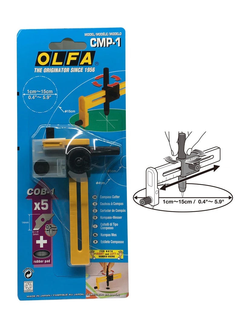 OLFA CMP-1 Rotary Circle Cutter For Upto 15cm Diameter With Five Spare Blades  - Image 1