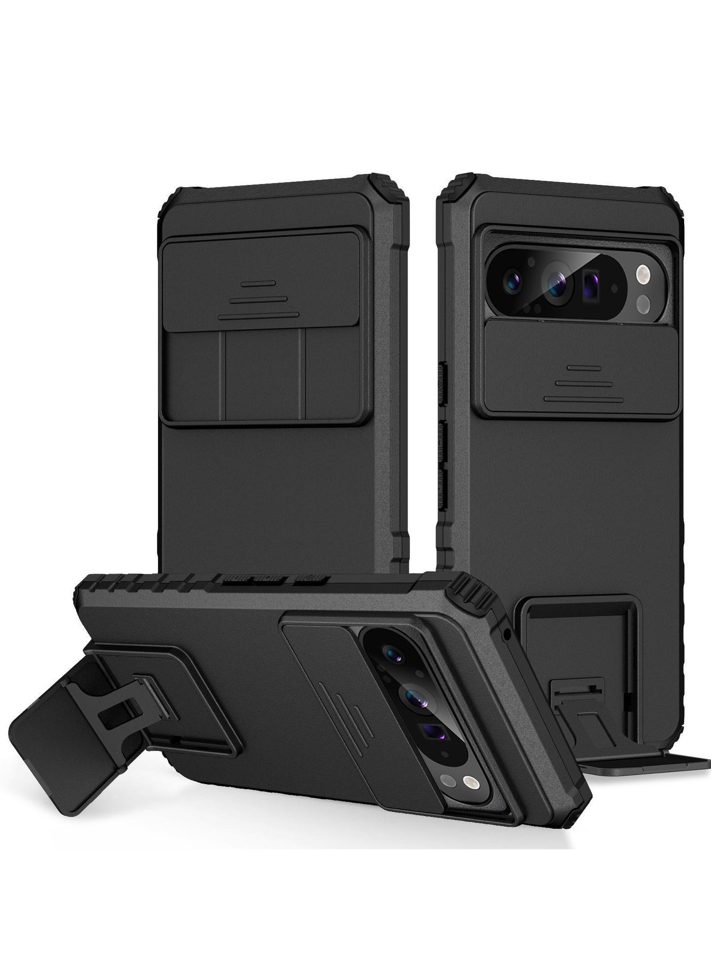 for Google Pixel 9/9 Pro Case, Innovative Telescopic Bracket, Sliding Protection Camera Window, Slim Thin PC&TPU Shockproof Mobile Phone Case for Google Pixel 9/9 Pro, Black