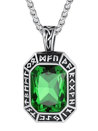ChainsHouse Green Stone Onyx Pendant Necklace for Men Women Stainless Steel Viking Norse Amulet Jewelry - Image 1
