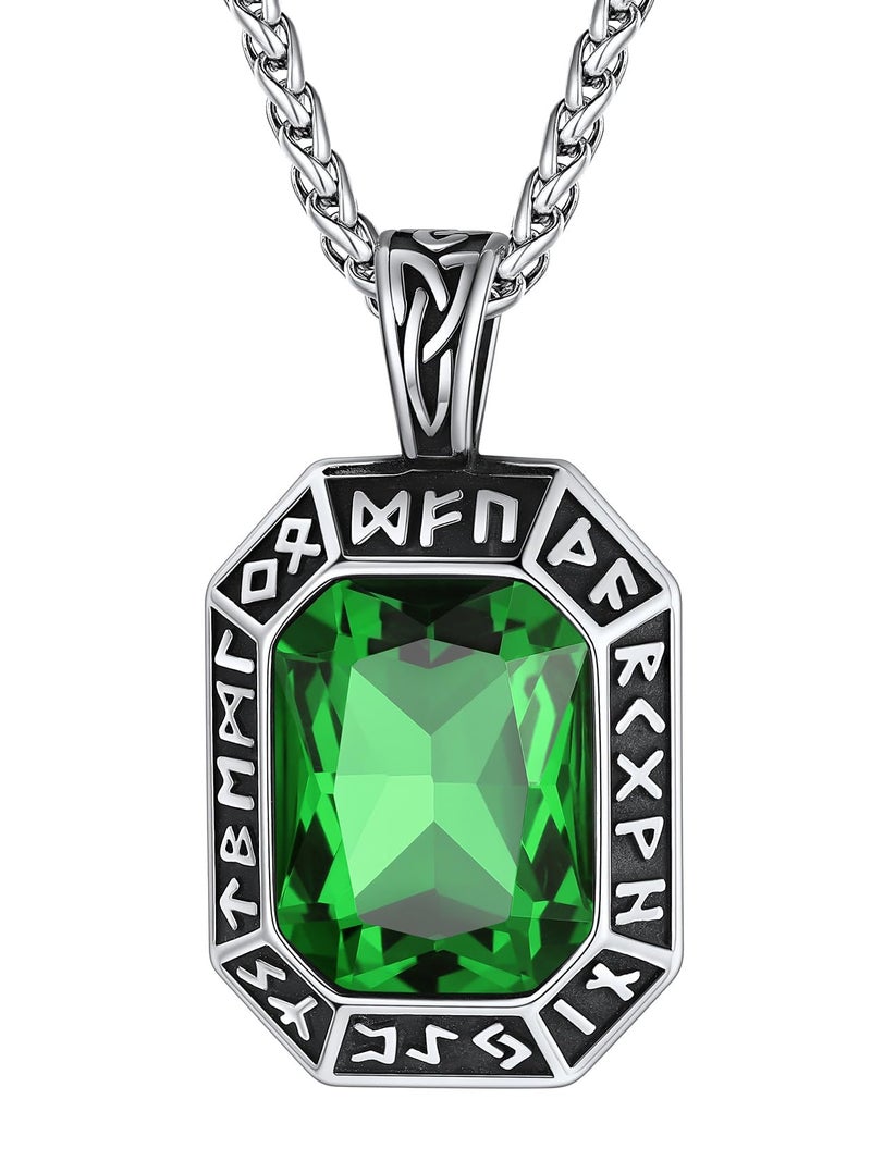 ChainsHouse Green Stone Onyx Pendant Necklace for Men Women Stainless Steel Viking Norse Amulet Jewelry - Image 2