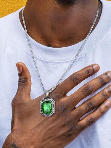 ChainsHouse Green Stone Onyx Pendant Necklace for Men Women Stainless Steel Viking Norse Amulet Jewelry - Image 3