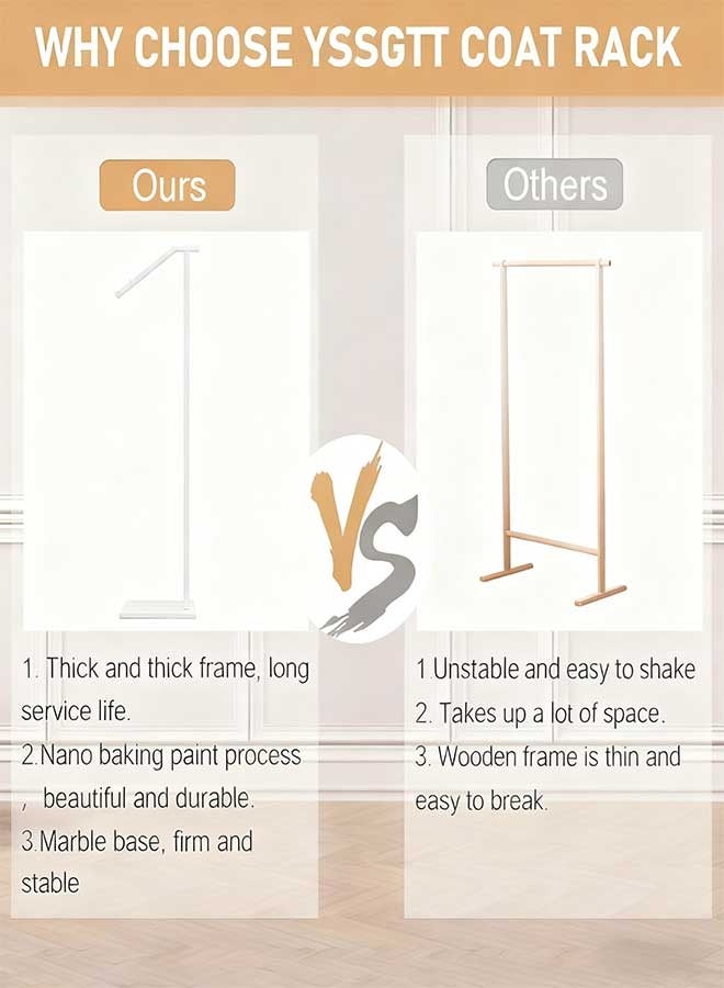 رَوَائِد حامل معاطف معدني أبيض بتصميم عصري، قائم للمعاطف على شكل 7 خطافات، شماعة معاطف بقاعدة من الرخام للمداخل وغرف النوم وغرف المعيشة والمكاتب - Image 4