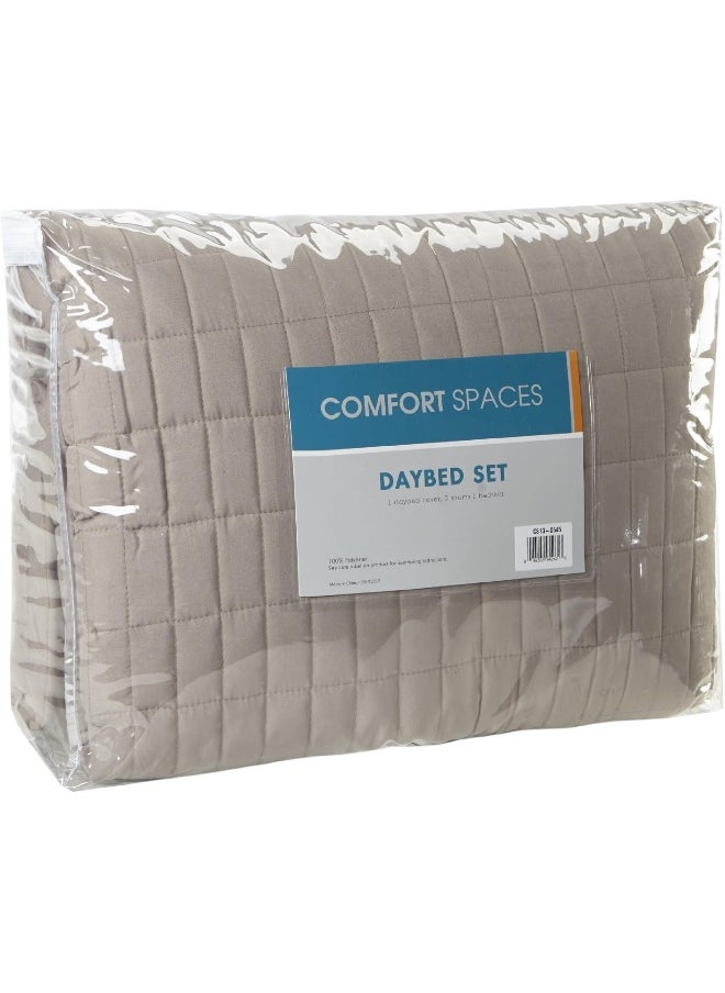 Comfort Spaces - Comfort Spaces Daybed Cover - Luxe Double Sided-Quilting, All Season Cozy Bedding with Bedskirt, Matching Shams, Kienna Taupe 75"x39" 5 Piece - Image 1
