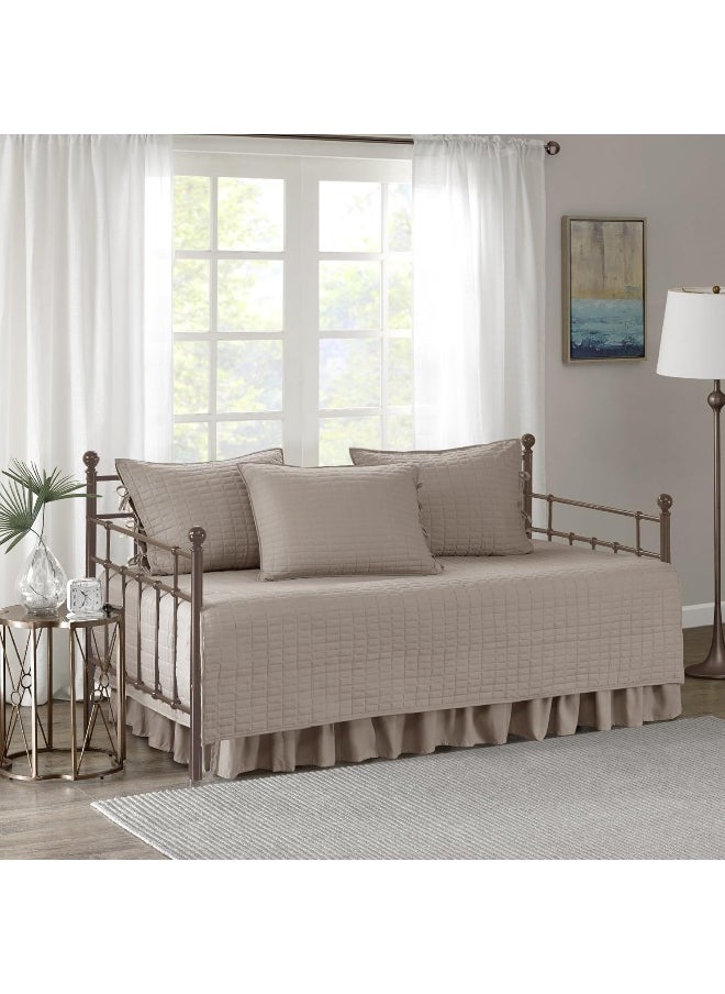 Comfort Spaces - Comfort Spaces Daybed Cover - Luxe Double Sided-Quilting, All Season Cozy Bedding with Bedskirt, Matching Shams, Kienna Taupe 75"x39" 5 Piece - Image 1