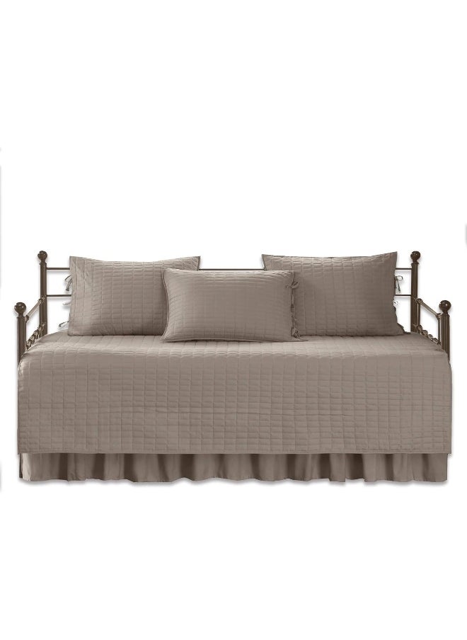 Comfort Spaces - Comfort Spaces Daybed Cover - Luxe Double Sided-Quilting, All Season Cozy Bedding with Bedskirt, Matching Shams, Kienna Taupe 75"x39" 5 Piece - Image 1