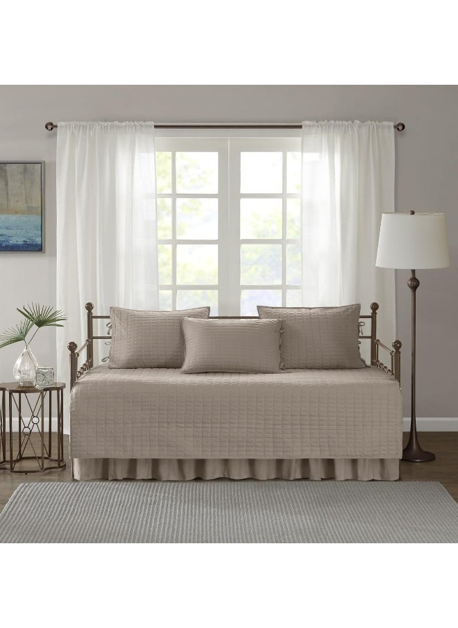 Comfort Spaces - Comfort Spaces Daybed Cover - Luxe Double Sided-Quilting, All Season Cozy Bedding with Bedskirt, Matching Shams, Kienna Taupe 75"x39" 5 Piece - Image 1