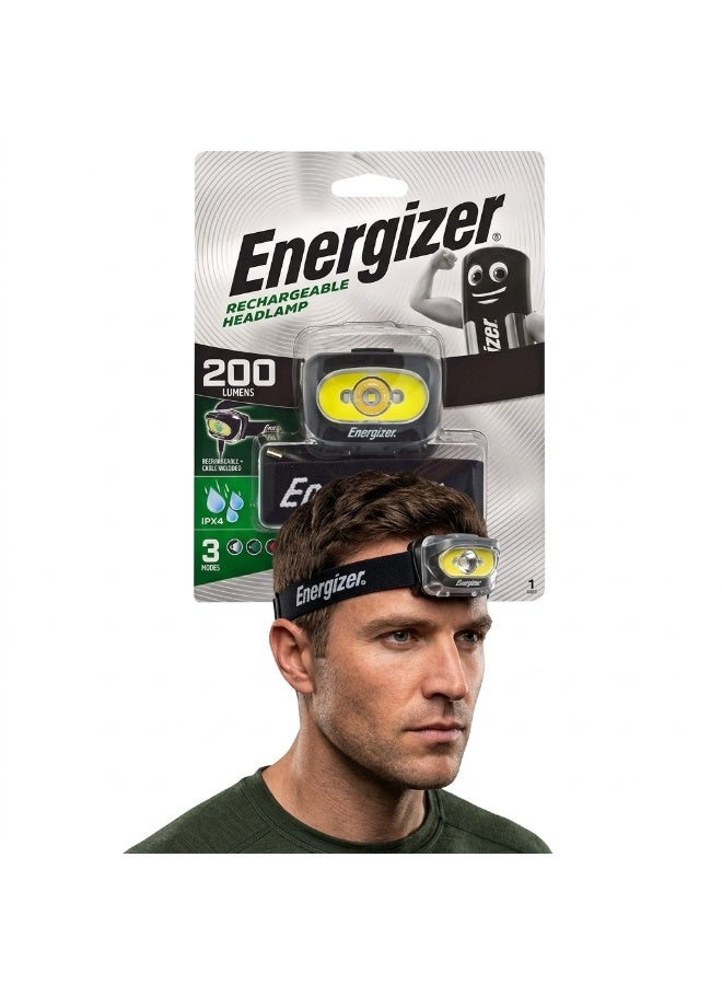 إنرجايزر مصباح رأس LED قابل لإعادة الشحن بقوة 200 لومن، مزود بحزام قابل للتعديل و3 أوضاع إضاءة. مصباح رأس خفيف الوزن للاستخدام بدون استخدام اليدين، مثالي للتخييم والسفر والأنشطة الخارجية. - Image 3