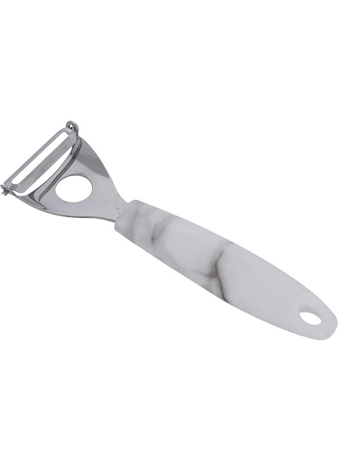 Royalford Y-Peeler Extra Sharp Ss Blade With Marble Designed Handle Premium Quality Kitchen Tools White/Grey 8cm - Image 2