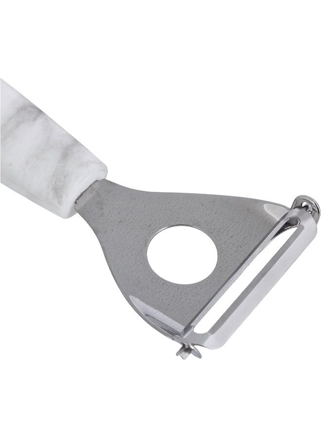 Royalford Y-Peeler Extra Sharp Ss Blade With Marble Designed Handle Premium Quality Kitchen Tools White/Grey 8cm - Image 3