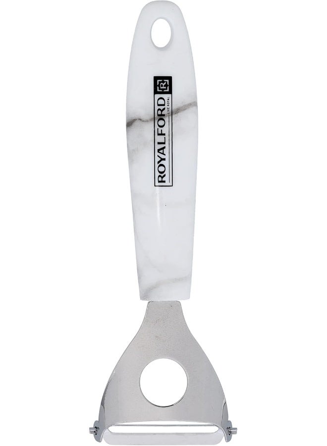 Royalford Y-Peeler Extra Sharp Ss Blade With Marble Designed Handle Premium Quality Kitchen Tools White/Grey 8cm - Image 4