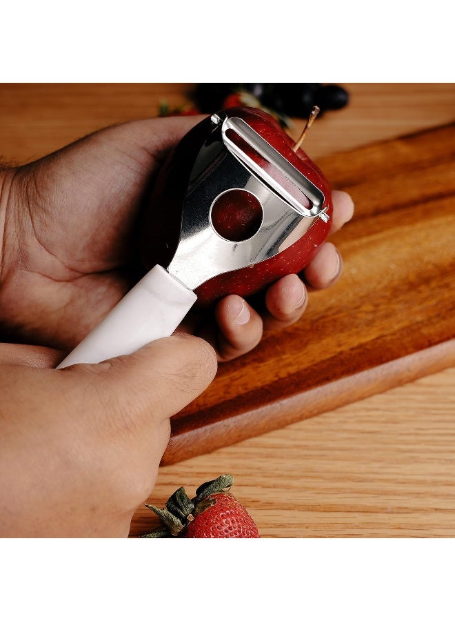 Royalford Y-Peeler Extra Sharp Ss Blade With Marble Designed Handle Premium Quality Kitchen Tools White/Grey 8cm - Image 5