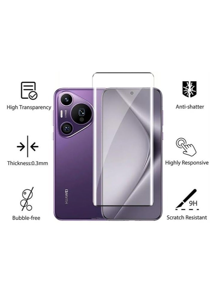 Tempered Glass For Huawei Pura 70 Pro Full Glue Edge-to-Edge Glass 9H Hardness Anti Finger Print Anti Scratch Glass 3D Curved Edges 5D Glass for Pura 70 Pro/Plus Clear/Black - Image 3