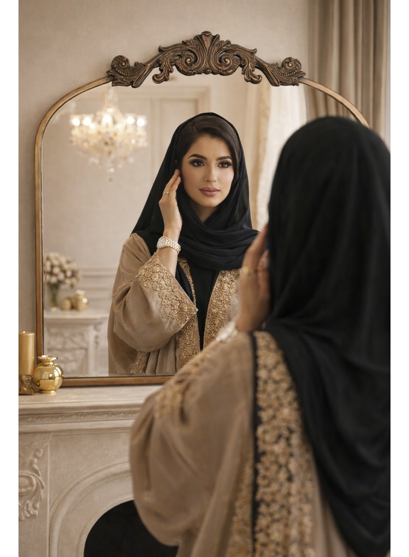 غوغا مرآة مزخرفة ذهبية فاخرة فينتج بشكل مقوس 91×76 سم – مراية جدارية كبيرة بتصميم باروك أنتيك بإطار نحاسي، مرايا حائط أنيقة للمدفأة والحمام وغرفة النوم والمدخل – مرآة فنتج للديكور الفاخر - Image 2
