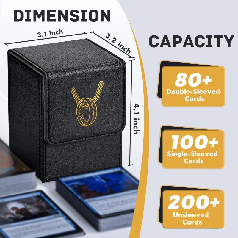 ZLCA Card Deck Box for MTG with 2 Dividers, Card Storage Box Fits 100+ Single Sleeved, PU Leather TCG Deck Case Holder for Magic Commander Yugioh (Black,Ring) - Image 2