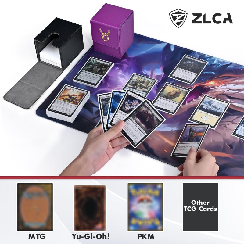 ZLCA Card Deck Box for MTG with 2 Dividers, Card Storage Box Fits 100+ Single Sleeved, PU Leather TCG Deck Case Holder for Magic Commander Yugioh (Black,Ring) - Image 5