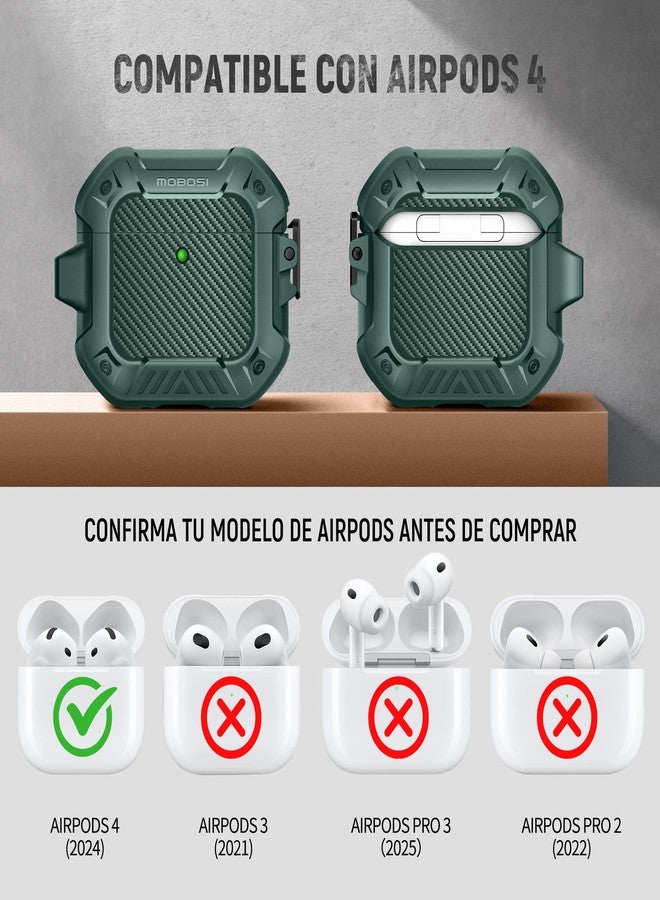 موبوسي جراب MOBOSI لسماعات AirPods 4 مع طقم تنظيف، متوافق مع غطاء جراب AirPods من الجيل الرابع (2024) مع قفل آمن وحلقة مفاتيح، حماية قوية ضد السقوط، غلاف صلب مقاوم للصدمات، أخضر - Image 5