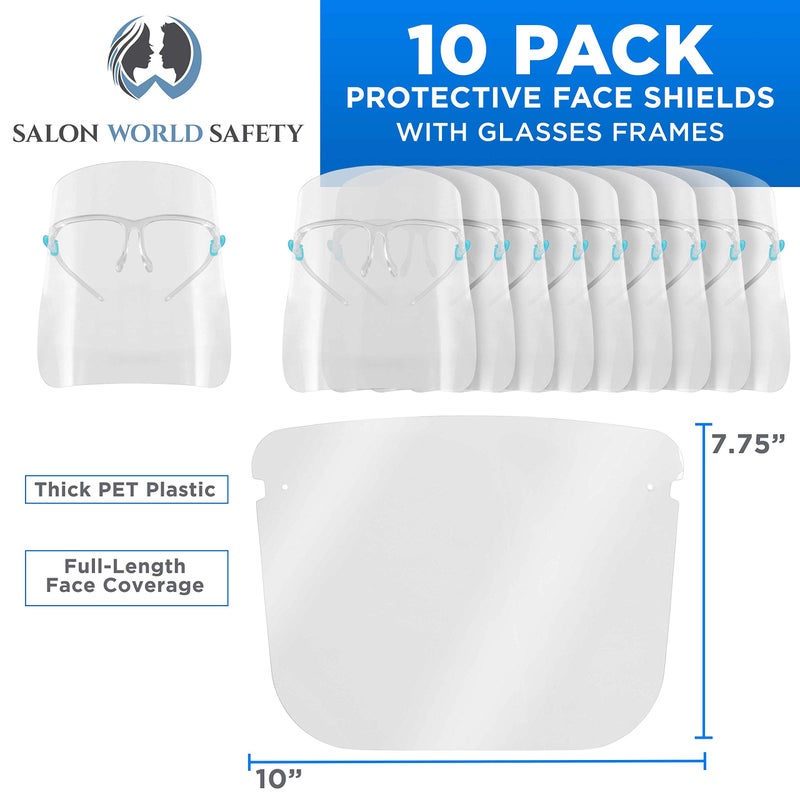 TCP Global Salon World Safety Face Shields with Glasses Frames (Pack of 10) - Ultra Clear Protective Full Face Shields - Image 2
