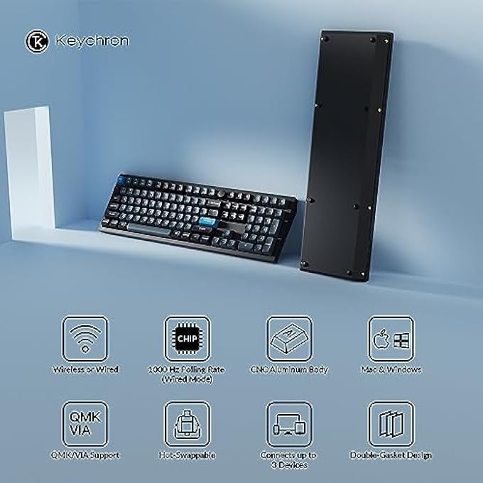 rayihni كيبورد ميكانيكي مخصص Q6 PRO FULL ALUMINUM QMK/VIA ببرمجة المقبض، كامل الحجم، مفاتيح KSA مزدوجة الطباعة PBT، قابل للتبديل السريع، K PRO بمفتاح أحمر لنظام MAC و WINDOWS و LINUX - أسود - Image 3