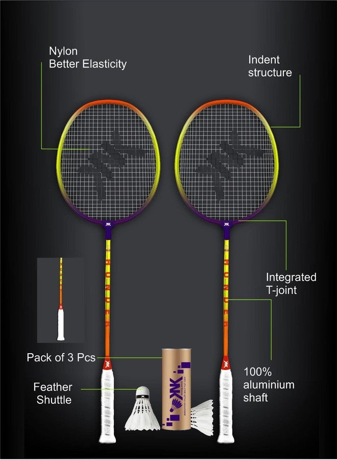 KNK Steel Badminton Racket Combo Set, Lightweight Badminton Racquet with 3 Pc Feather Shuttlecocks and Carrying Bag for Outdoor Games Suitable for Beginners - Image 3