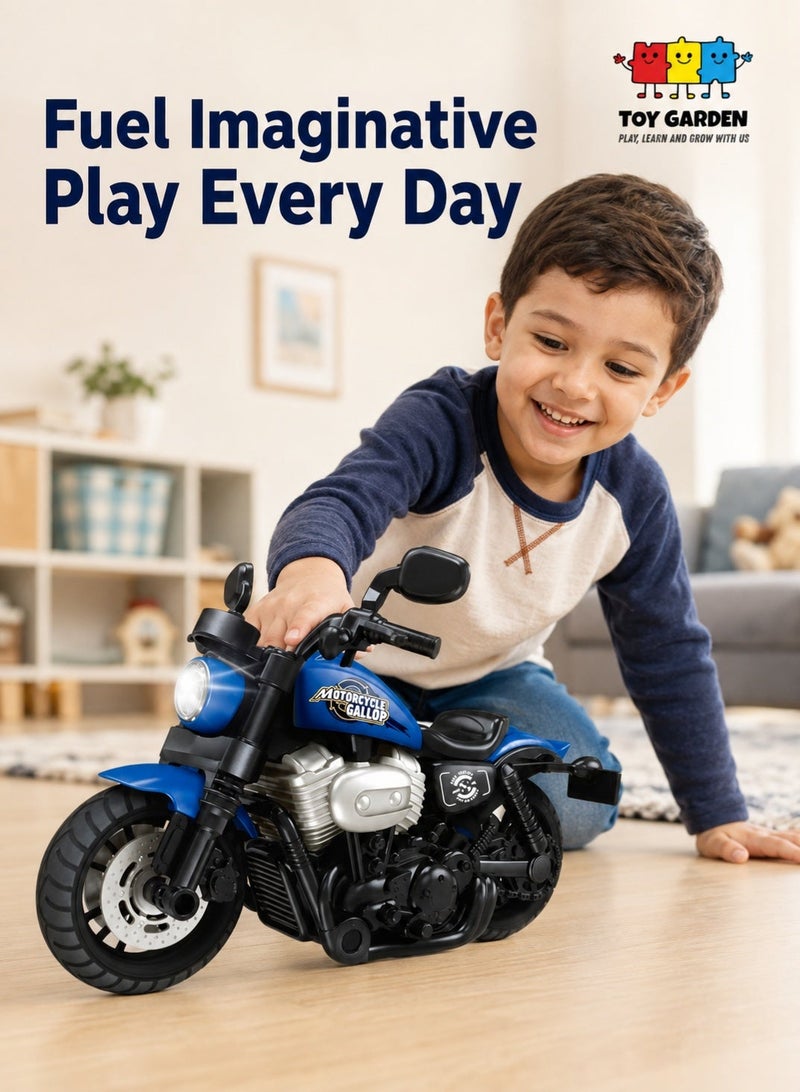 TOY GARDEN Motorbike Toy for Kids with Realistic Design, Light and Sound Effects, Durable Mini Motorcycle Model Bike Toy for Boys and Girls, Push-and-Go Action Vehicle Toy for Indoor & Outdoor Play, Fun Birthday Gift for Children, Blue Colour - Image 1