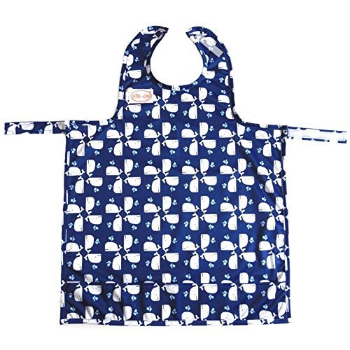 BIB-ON, Full-Coverage Bib and Apron Combination for Infant, Baby, Toddler Ages 0-4. (Whales) - Image 1