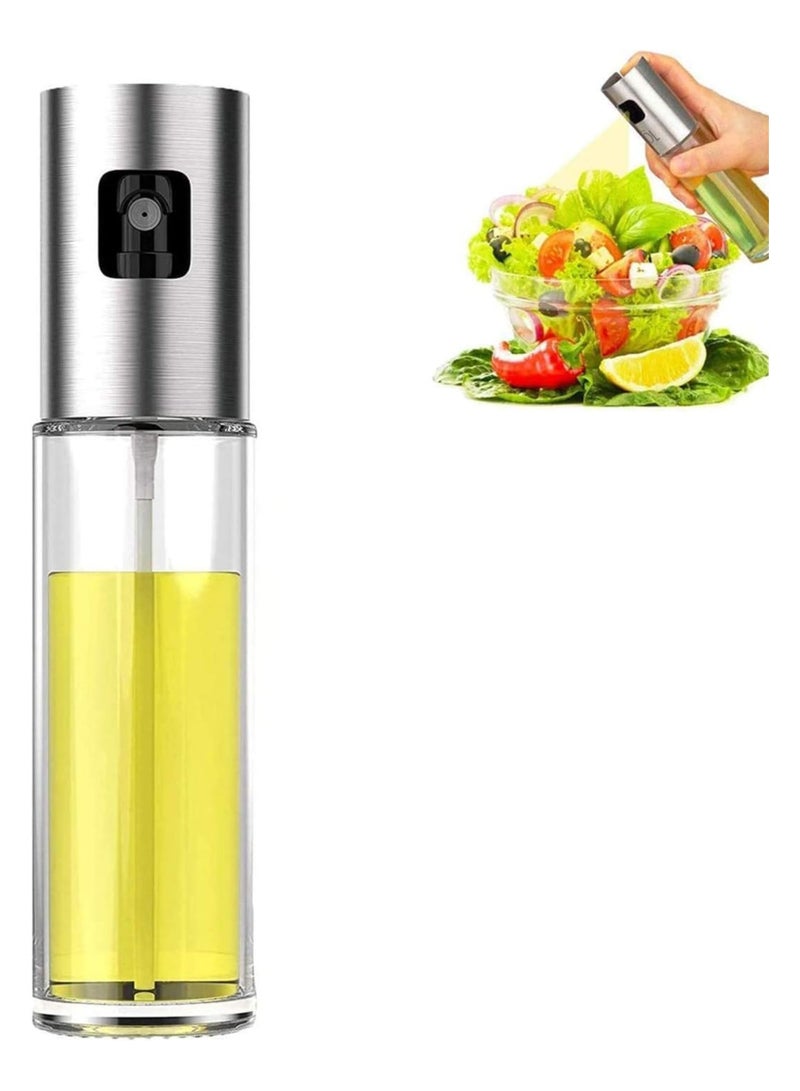 بخاخ زيت وخل للطبخ والسلطات – زجاج شفاف مع غطاء ستانلس ستيل أنيق – موزع رش صحي قليل الدسم للزيت النباتي، زيت الزيتون، الخل، الصلصات – أداة مطبخ متعددة الاستخدامات - متعدد الالوان - Image 1