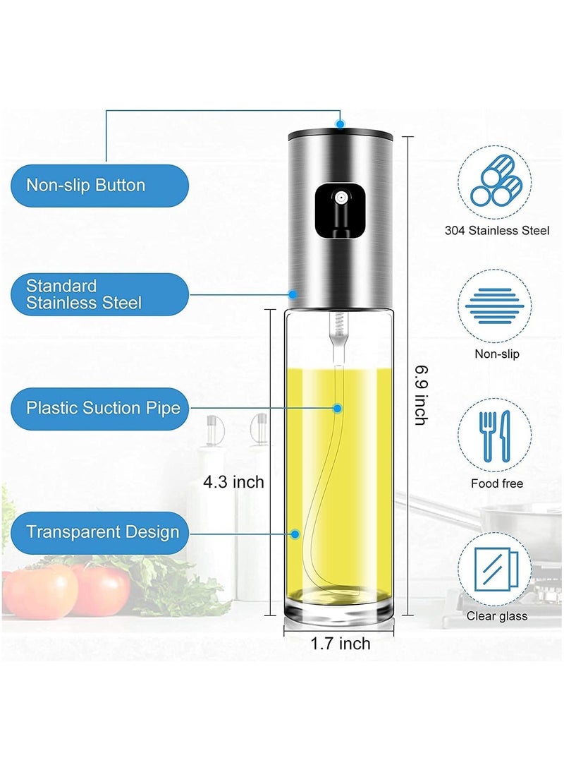 بخاخ زيت وخل للطبخ والسلطات – زجاج شفاف مع غطاء ستانلس ستيل أنيق – موزع رش صحي قليل الدسم للزيت النباتي، زيت الزيتون، الخل، الصلصات – أداة مطبخ متعددة الاستخدامات - متعدد الالوان - Image 3