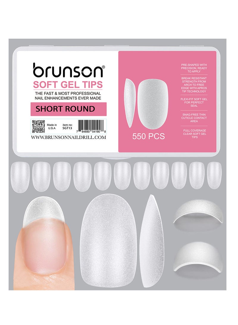 brunson Matte Soft Gel No File Needed Full Cover False Nails Clear Acrylic and Strong Tips for Press-On Extension 12 Sizes Soft Gel Tips Short Round C-Curved Clear Nail Tips 550 Pieces - Image 1