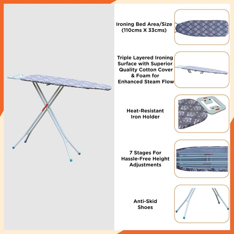 Prime Prime EzeePress Sleek Ironing BoardStand Foldable Height Adjustable Triple Layered Felt Surface 2Years Warranty Grey - Image 3