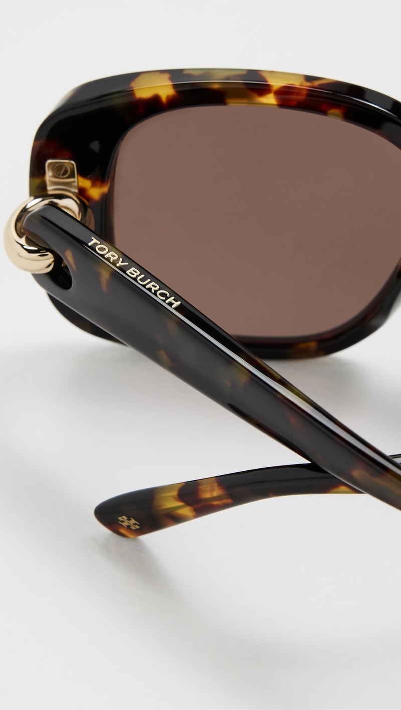 Tory Burch Women's Pierced Square Sunglasses, Brown Tortoise, One Size - Image 3