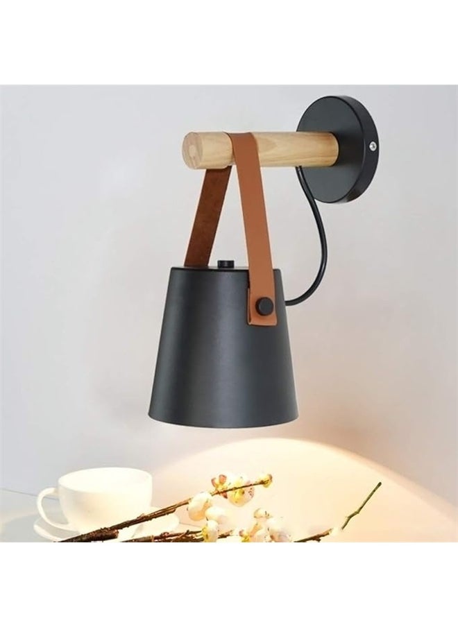 yongsheng LED Classic Style Wall Lamp Black/Brown 13 x 22cm，Wall Sconce Lighting Fixture, Industrial Wall Sconce Black Wall Sconce Light, Bedroom Bedside Wall lamp Brown Leather and Wood Bathroom Vanity Mirror Lighting fixtures  - Image 1